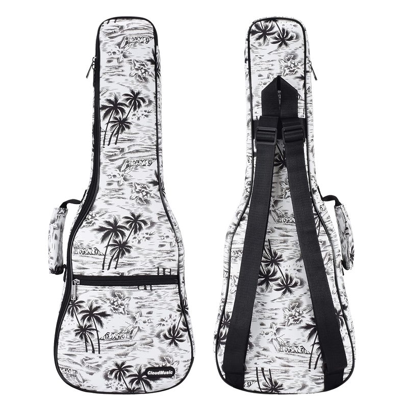 CLOUDMUSIC Ukulele Case Gig Bag Padded Backpack For Concert 23" Inch(Concert, Hawaii Coconut Pattern Black and White) - Image 1